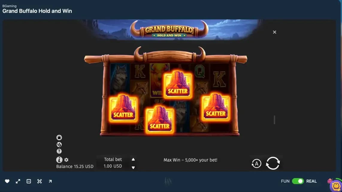 Slot game showing multiple scatter symbols activating a bonus feature across the reels.
